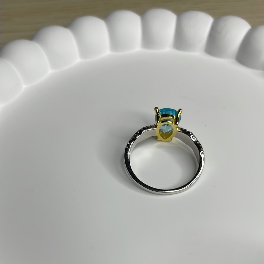 S925 Elegant Blue and Silver Ring aquamarine - Picture 7 of 8